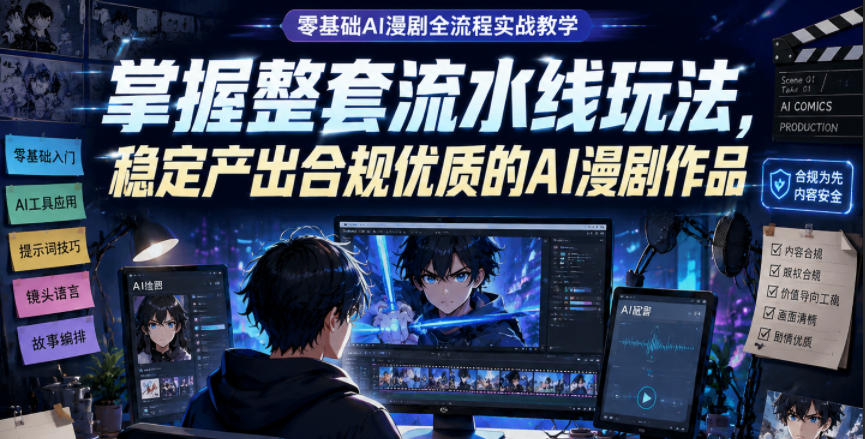 零基础AI漫剧全流程实战教学，掌握整套流水线玩法，稳定产出合规优质的AI漫剧作品-91副业网