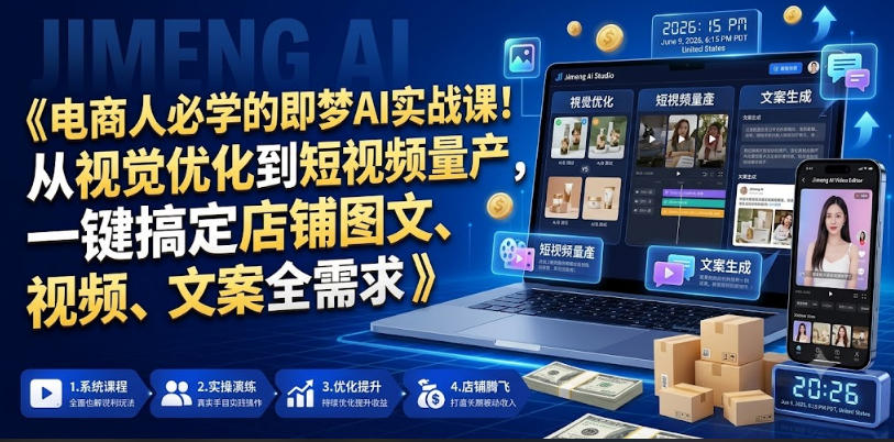 电商人必学的即梦AI实战课!从视觉优化到短视频量产,一键搞定店铺图文、视频、文案全需求-91副业网