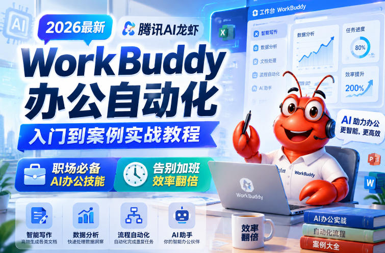 2026最新腾讯AI龙虾WorkBuddy办公自动化入门到案例实战教程,职场必备AI办公技能,告别加班,效率翻倍-91副业网