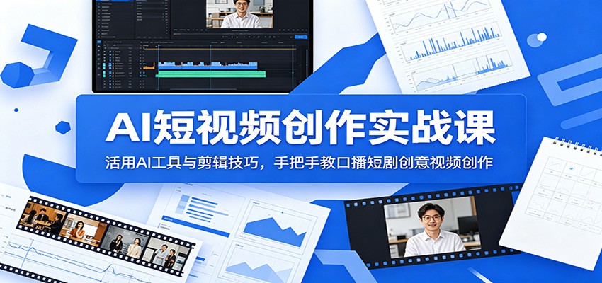 AI短视频创作实战课:活用AI工具与剪辑技巧,手把手教口播短剧创意视频创作-91副业网