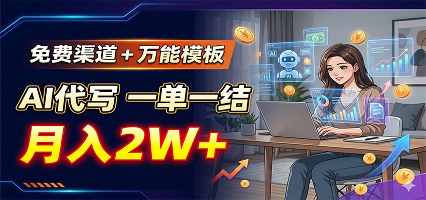 免费渠道+万能模板，AI代写一单一结，月入2W+-91副业网
