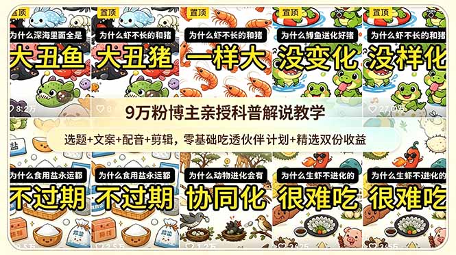 9w粉博主亲授科普解说教学:选题+文案+配音+剪辑,零基础吃透伙伴计划+精选双份收益-91副业网