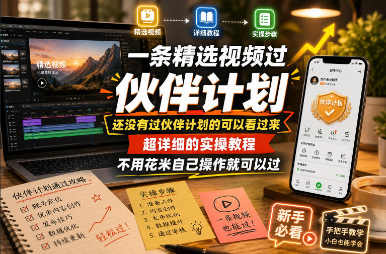 一条精选视频过伙伴计划,还没有过伙伴计划的可以看过来,超详细的实操教程,不用花米自己操作就可以过-91副业网