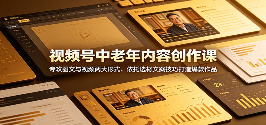 视频号中老年内容创作课:专攻图文与视频两大形式,依托选材文案技巧打造爆款作品-91副业网