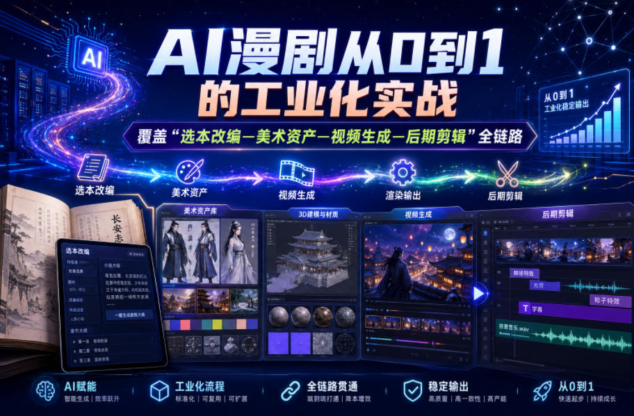 AI漫剧从0到1的工业化实战,覆盖“选本改编—美术资产—视频生成—后期剪辑”全链路(更新6月)-91副业网
