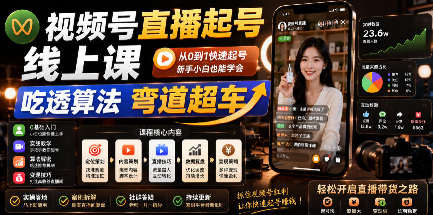 视频号直播起号线上课,吃透算法弯道超车(2026年6月)-91副业网