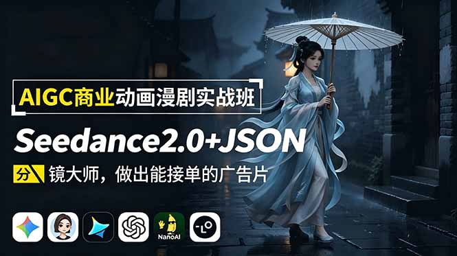 AIGC商业动画漫剧实战班：Seedance2.0+JSON分镜大师，做出能接单的广告片-91副业网