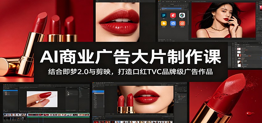 AI商业广告大片制作课:结合即梦2.0与剪映,打造口红TVC品牌级广告作品-91副业网