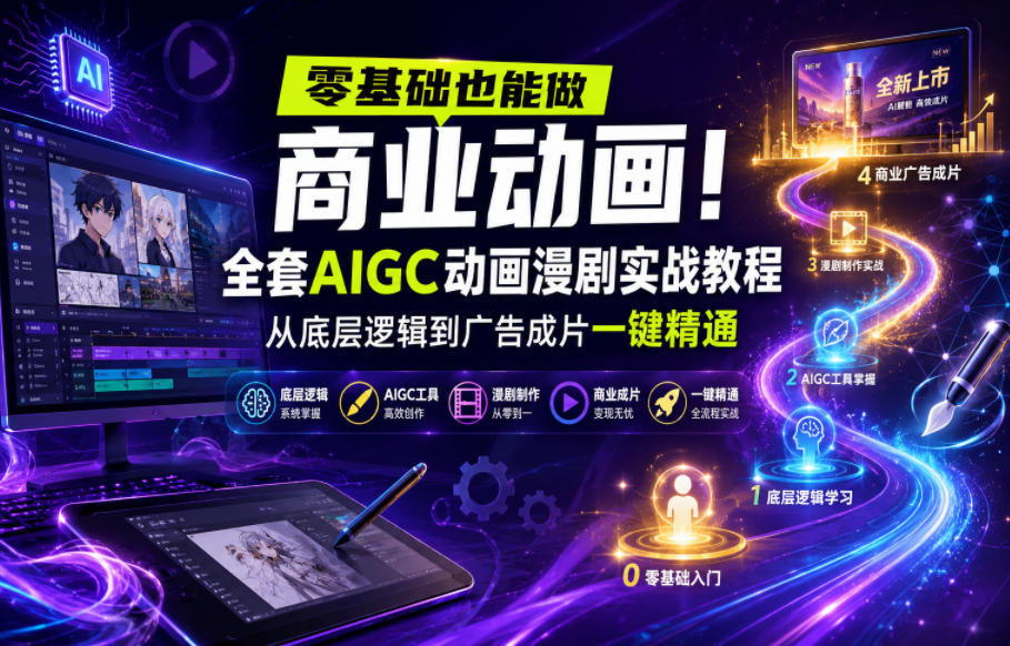 零基础也能做商业动画！全套AIGC动画漫剧实战教程，从底层逻辑到广告成片一键精通-91副业网