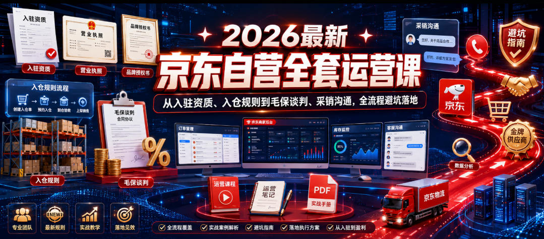 2026最新京东自营全套运营课，从入驻资质、入仓规则到毛保谈判、采销沟通，全流程避坑落地-91副业网