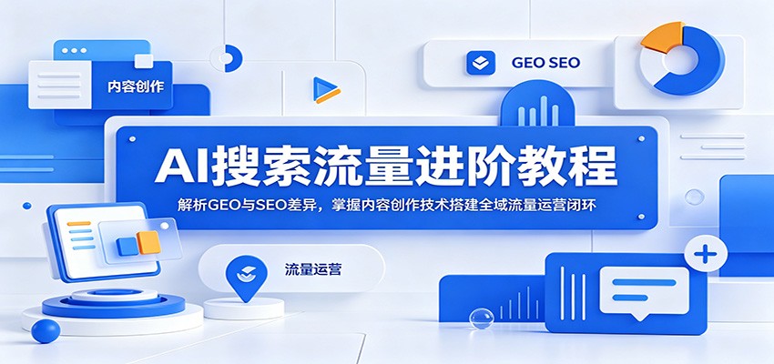 AI搜索流量进阶教程：解析GEO与SEO差异，掌握内容创作技术搭建全域流量运营闭环-91副业网
