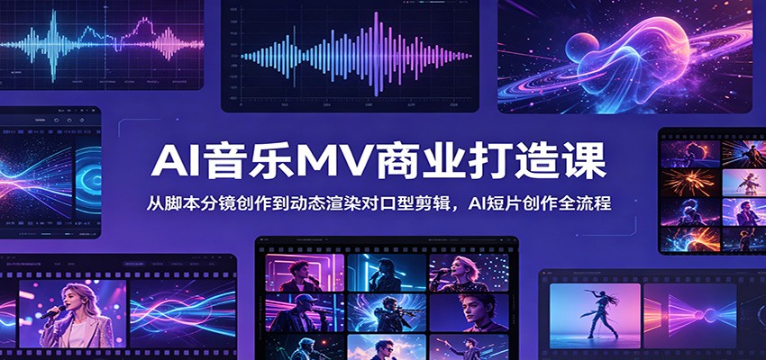 AI音乐MV商业打造课：从脚本分镜创作到动态渲染对口型剪辑，AI短片创作全流程-91副业网