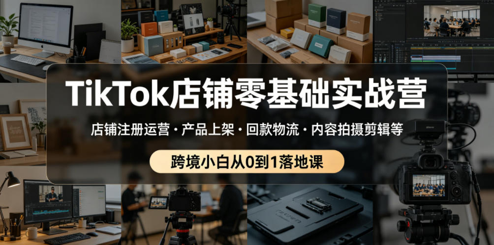TikTok店铺零基础实战营，店铺注册运营・产品上架・回款物流・内容拍摄剪辑等 ，跨境小白从0到1落地课-91副业网