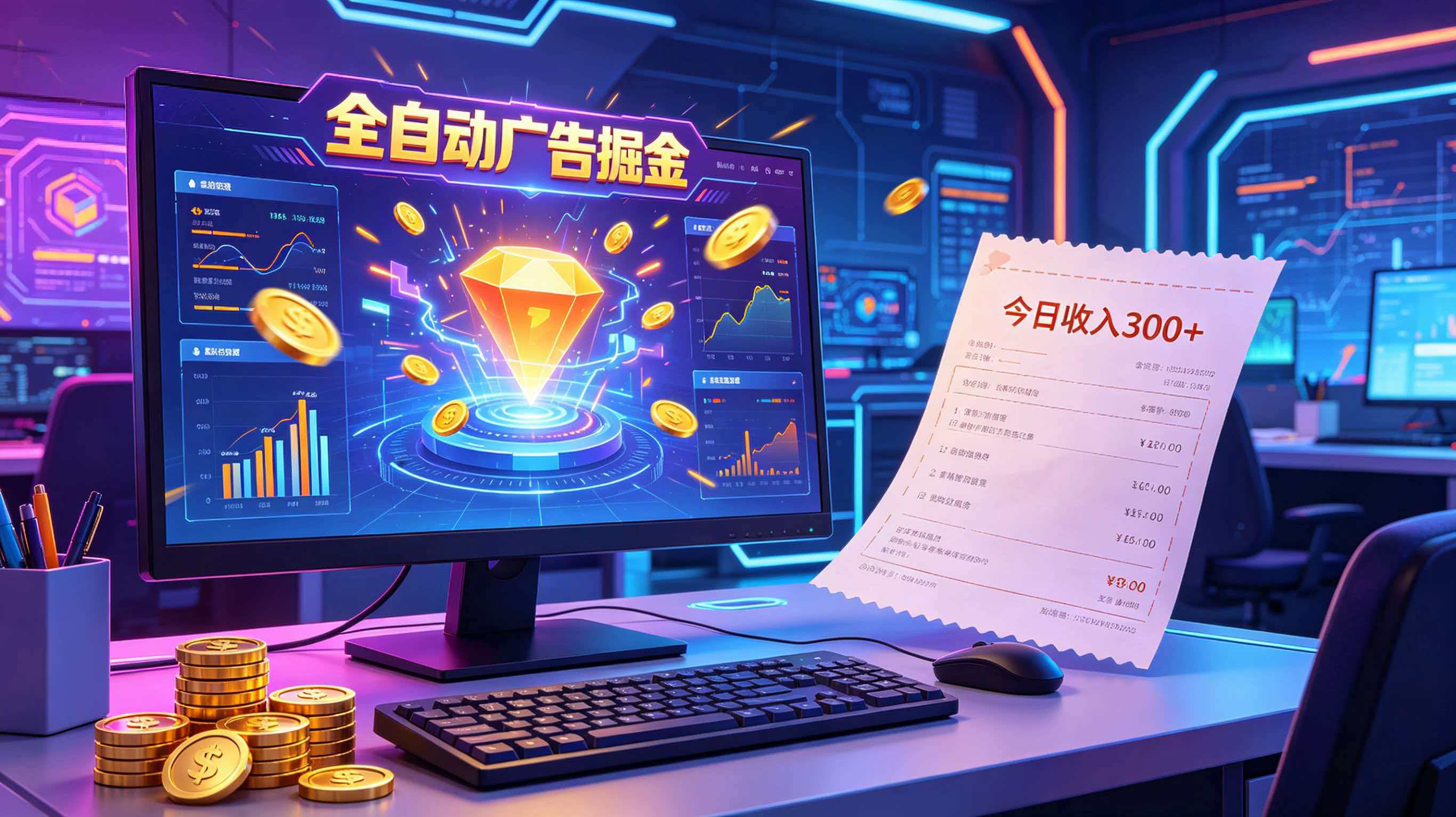 全自动广告掘金，日入300+。全程Ai自动化运行，解放双手，时间自由。收益稳定-91副业网