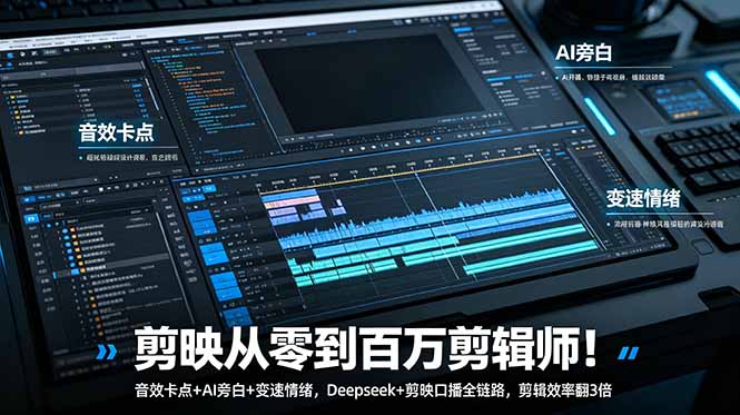 剪映从零到百万剪辑师！音效卡点+AI旁白+变速情绪，Deepseek+剪映口播全链路，剪辑效率翻3倍-91副业网