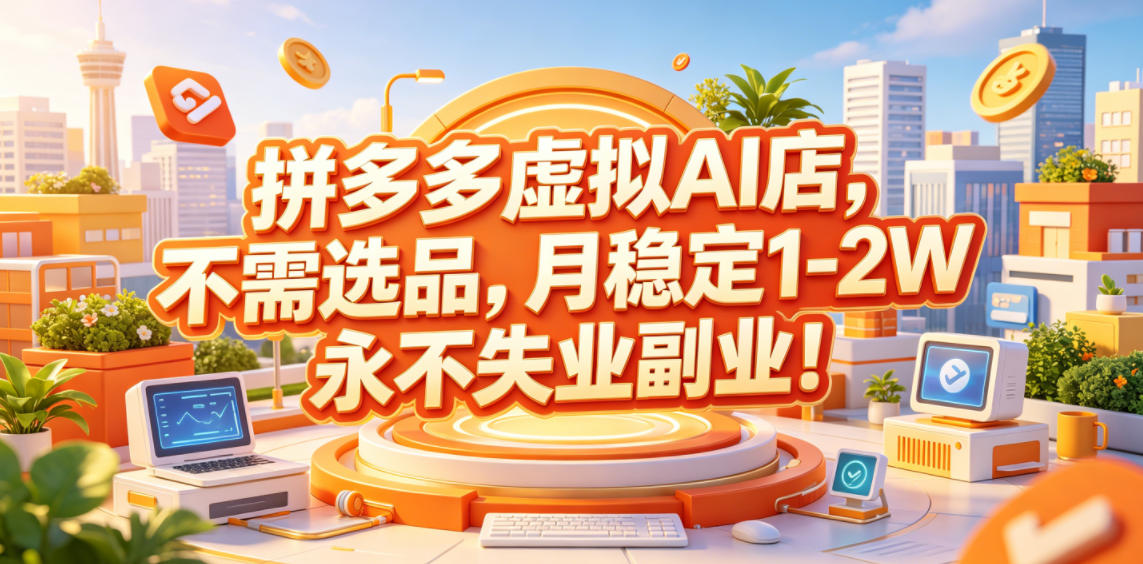 拼多多虚拟AI店，不需选品，月稳定1-2W，永不失业副业！【揭秘】-91副业网