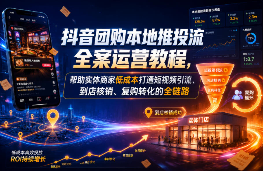 抖音团购本地推投流全案运营教程，帮助实体商家低成本打通短视频引流、到店核销、复购转化的全链路-91副业网