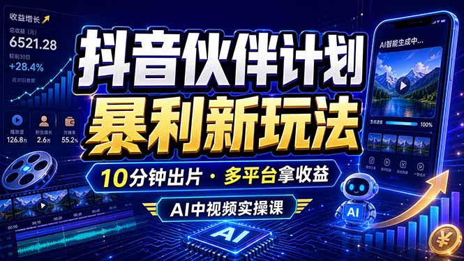 抖音伙伴计划最新玩法，无需配音剪辑，10分钟出一条原创视频，轻松日入三位数-91副业网