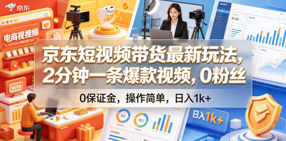 京东短视频带货最新玩法,2分钟一条爆款视频,0粉丝,0保证金,操作简单,日入1k+【揭秘】-91副业网