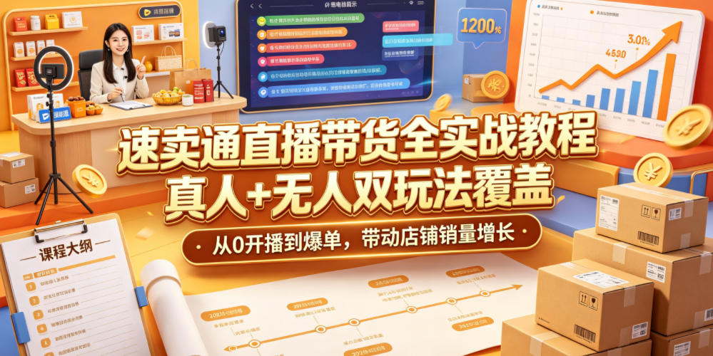 速卖通直播带货全实战教程，真人+无人双玩法覆盖，从0开播到爆单，带动店铺销量增长-91副业网