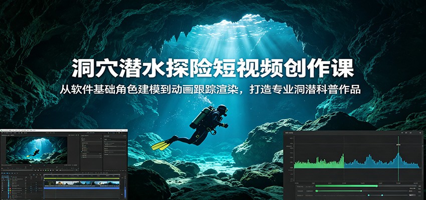 洞穴潜水探险短视频创作课:从软件基础角色建模到动画跟踪渲染,打造专业洞潜科普作品-91副业网