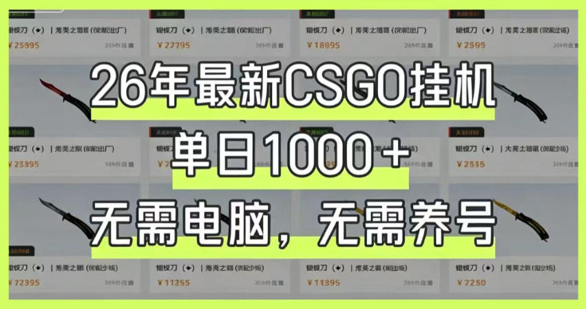26年最新CSGO挂G系统,单日1000+,无需电脑,无需养号,0基础可上手【揭秘】-91副业网