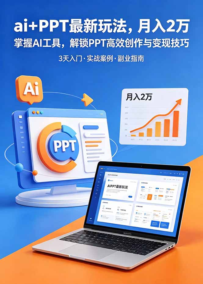 ai+PPT最新玩法，月入2万掌握AI工具，解锁PPT高效创作与变现技巧3天入门，实战案例·副业指南-91副业网