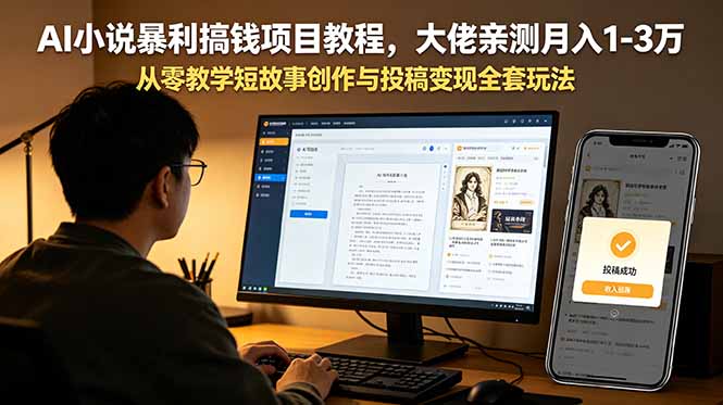 AI小说暴利搞钱项目教程,大佬亲测月入1-3万,从零教学短故事创作与投稿变现全套玩法-91副业网
