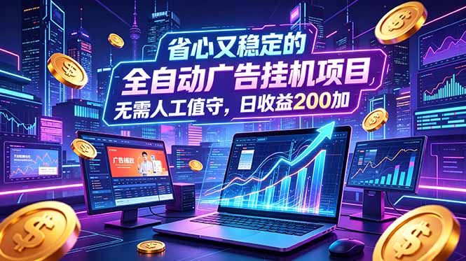 全自动广告挂机项目,全程无需人工值守。稳定创收每日收益200+-91副业网