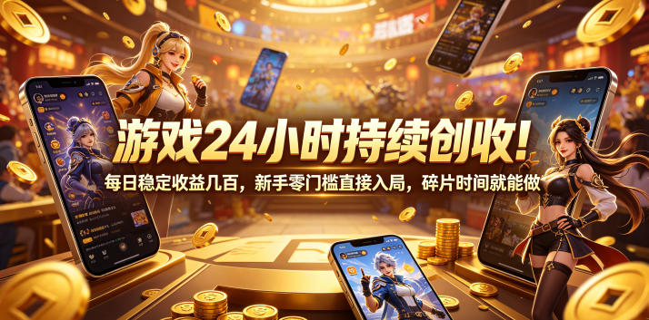 游戏24小时持续创收！每日稳定收益几百，新手零门槛直接入局，碎片时间就能做【揭秘】-91副业网