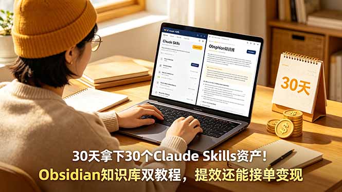 30天拿下30个Claude Skills资产!Obsidian知识库双教程,提效还能接单变现-91副业网
