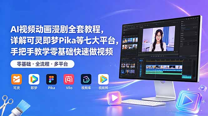AI视频动画漫剧全套教程，详解可灵即梦Pika等七大平台，手把手教学零基础快速做视频-91副业网