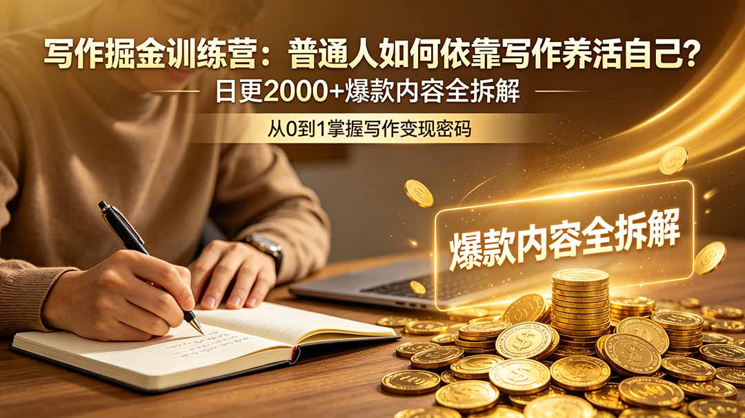 写作掘金训练营：普通人如何依靠写作养活自己？日更2000+爆款内容全拆解-91副业网