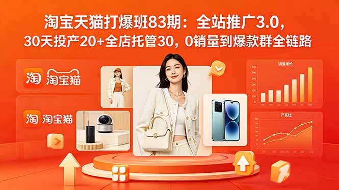 2026淘宝天猫打爆班83期：全站推广3.0，30天投产20+全店托管30，0销量到爆款群全链路-91副业网