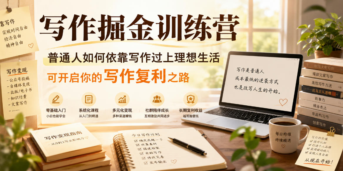 写作掘金训练营，普通人如何依靠写作过上理想生活，可开启你的写作复利之路(更新6月)-91副业网