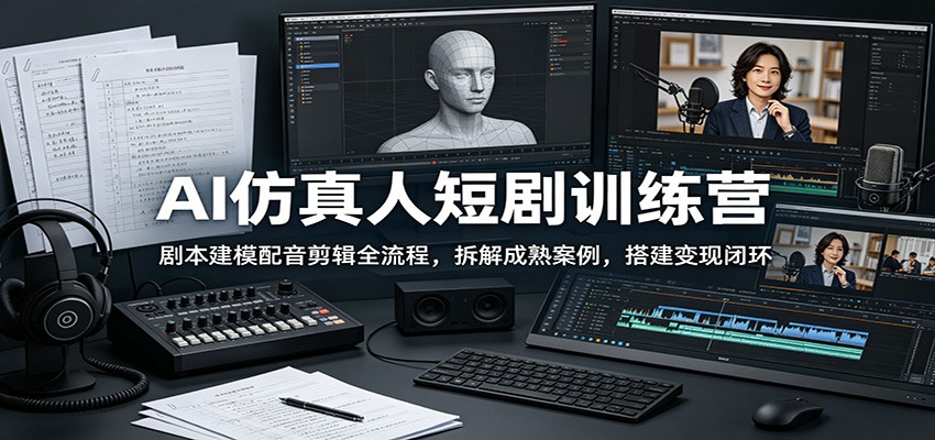 AI仿真人短剧训练营：剧本建模配音剪辑全流程，拆解成熟案例，搭建变现闭环-91副业网