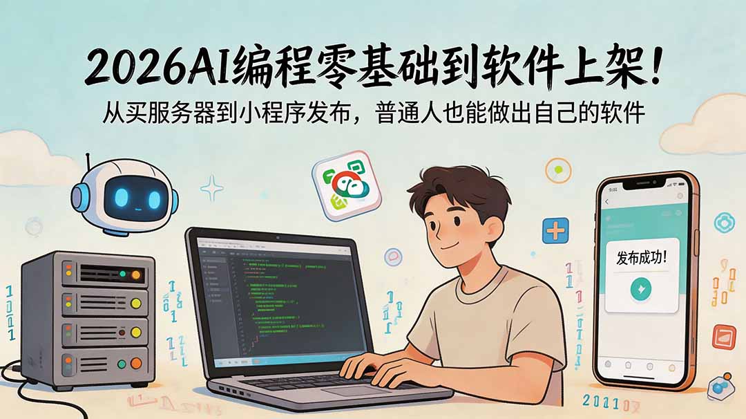 2026AI编程零基础到软件上架！从买服务器到小程序发布，普通人也能做出自己的软件-91副业网