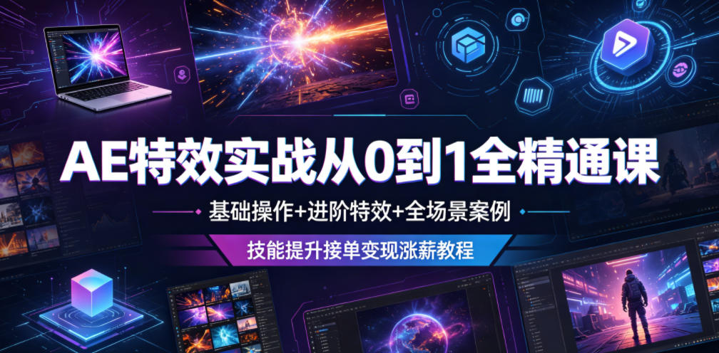 AE特效实战从0到1全精通课，基础操作+进阶特效+全场景案例，技能提升接单变现涨薪教程-91副业网