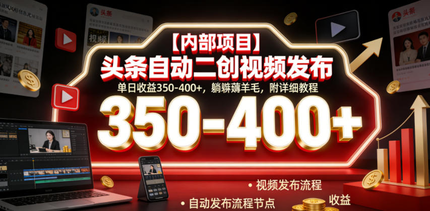 【内部项目】头条自动二创视频发布，单日收益350-400+，躺賺薅羊毛，附详细教程【揭秘】-91副业网