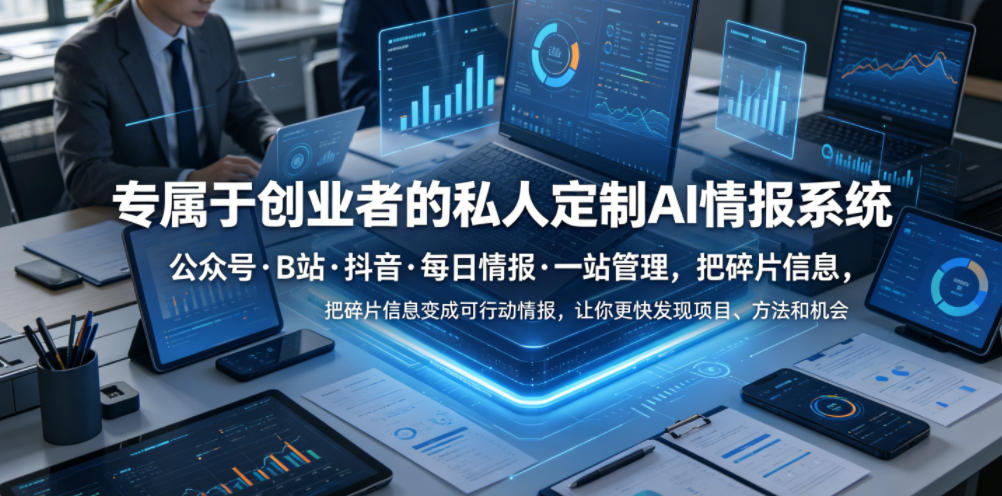 专属于创业者的私人定制AI情报系统，公众号·B站·抖音·每日情报·一站管理，把碎片信息变成可行动情报，让你更快发现项目、方法和机会-91副业网