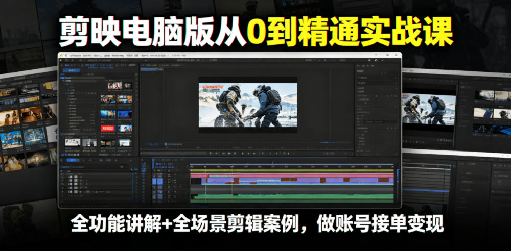 剪映电脑版从0到精通实战课，全功能讲解+全场景剪辑案例，做账号接单变现-91副业网