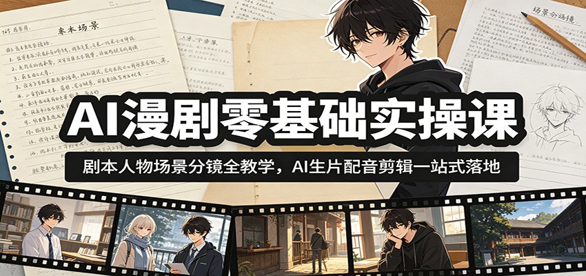 AI漫剧零基础实操课:剧本人物场景分镜全教学,AI生片配音剪辑一站式落地-91副业网