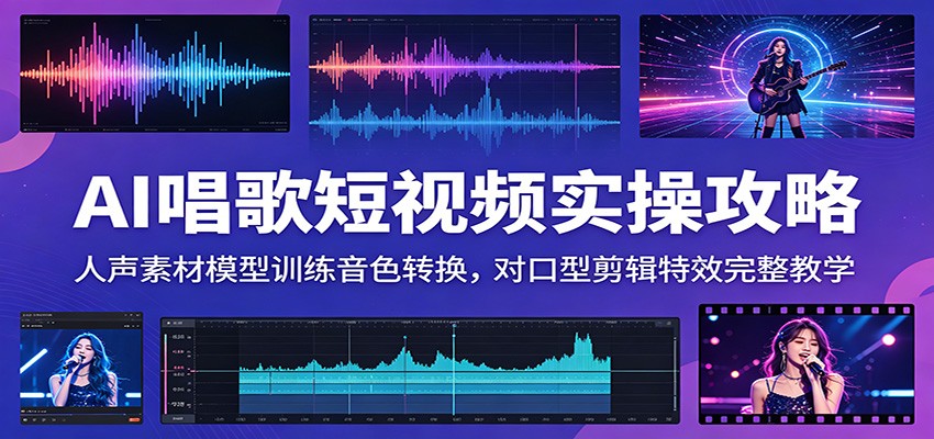 AI唱歌短视频实操攻略：人声素材模型训练音色转换，对口型剪辑特效完整教学-91副业网