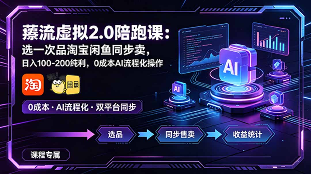 薅流虚拟2.0陪跑课：选一次品淘宝闲鱼同步卖，日入100-200纯利，0成本AI流程化操作-91副业网