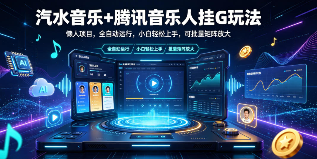 汽水音乐+腾讯音乐人挂G玩法,懒人项目,全自动运行,小白轻松上手,可批量矩阵放大【揭秘】-91副业网