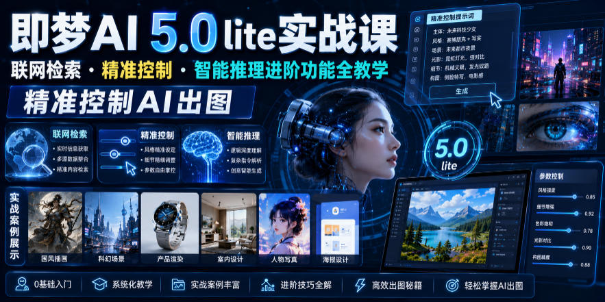 即梦AI 5.0 lite实战课,联网检索・精准控制・智能推理进阶功能全教学,精准控制AI出图-91副业网