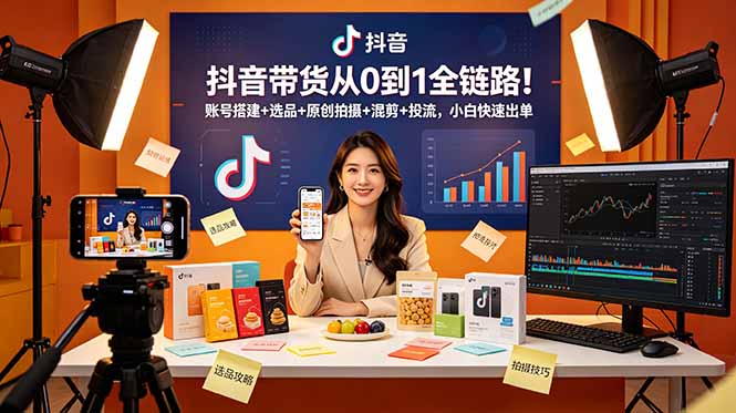 抖音带货从0到1全链路!账号搭建+选品+原创拍摄+混剪+投流,小白快速出单-91副业网