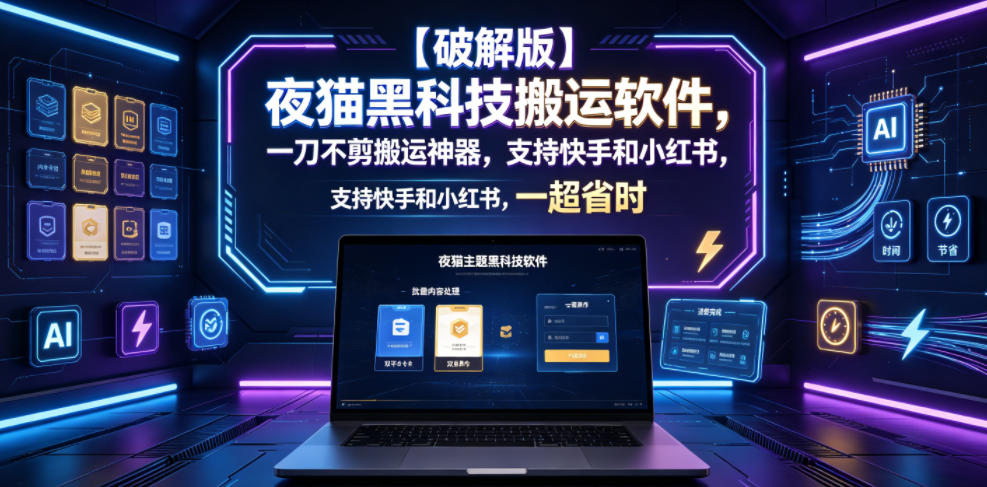 【破解版】夜猫黑科技搬运软件,一刀不剪搬运神器,支持快手和小红书,一键搬运超省时!-91副业网