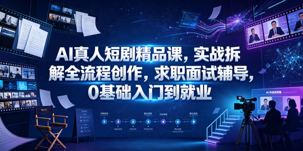 AI真人短剧精品课,实战拆解全流程创作,求职面试辅导,0基础入门到就业-91副业网