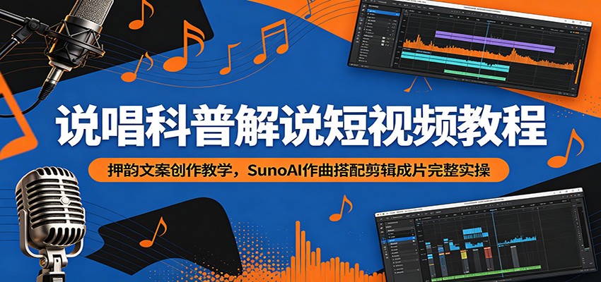 说唱科普解说短视频教程：押韵文案创作教学，SunoAI作曲搭配剪辑成片完整实操-91副业网